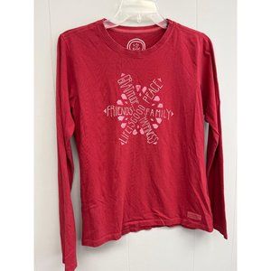 Life Is Good Women's Red Friends Family Gratitude Peace Long Sleeve Shirt S Smal